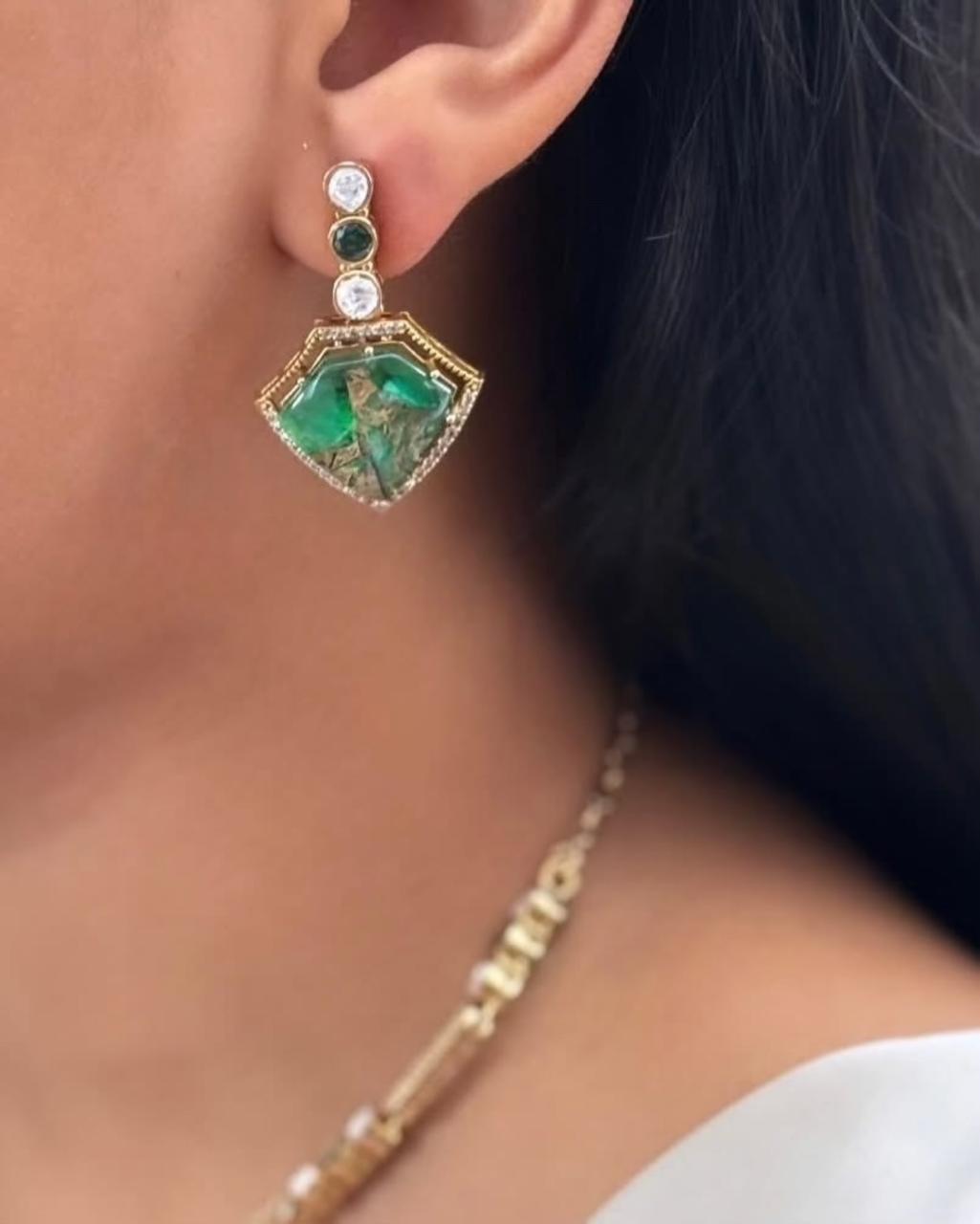 Bridal Gold Plated Polki Statement Necklace Earring Set For Wedding - Libasaa.com