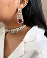 Pakistani Flower Design Polki Wedding Choker Earring Set - Libasaa.com