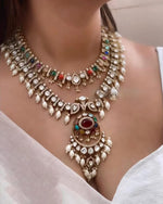 Indian Traditional Layered Floral Gold Plated Polki Necklace Earring Set - Libasaa.com