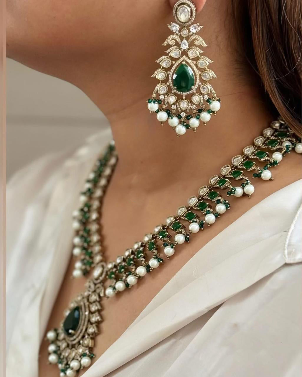 Wedding Statement Floral Polki Necklace Earring Set For Women - Libasaa.com