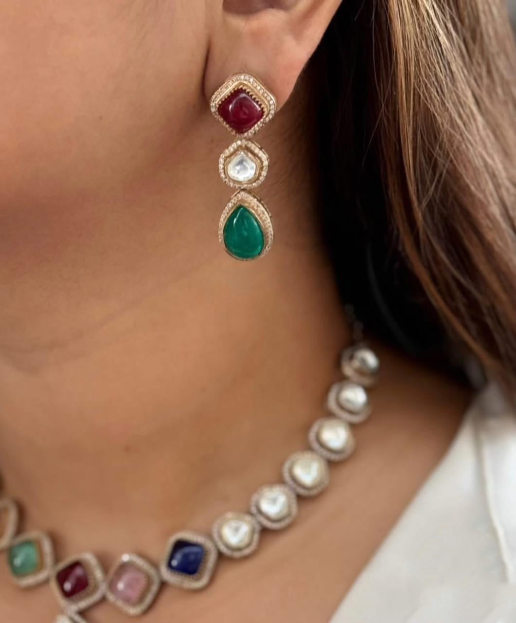 Pakistani Teardrop Wedding Polki Necklace Earring Set - Libasaa.com