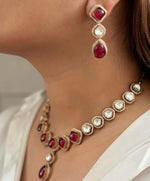 Pakistani Teardrop Wedding Polki Necklace Earring Set - Libasaa.com