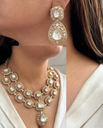 Indian Bridal Double Layer Gold Plated Polki Choker Earring Set - Libasaa.com