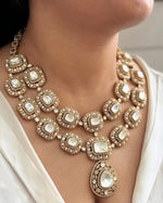 Indian Bridal Double Layer Gold Plated Polki Choker Earring Set - Libasaa.com