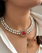 Stylish Square Shaped Stone Polki Choker Earring Indian Jewelry Set - Libasaa.com