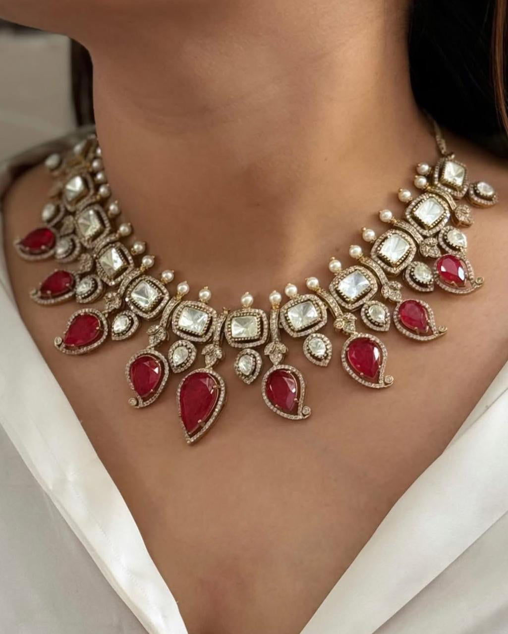 Bollywood Gold Plated Polki Indian Choker Earring jewelry Set - Libasaa.com