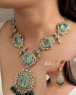Mint Gold Plated Floral Polki Necklace Earring Wedding Jewelry Set - Libasaa.com