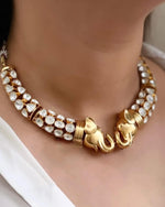 Indian Elephant Design Gold Plated Polki Choker Earring Set For Wedding - Libasaa.com