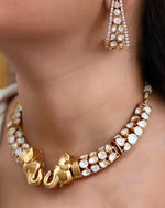 Indian Elephant Design Gold Plated Polki Choker Earring Set For Wedding - Libasaa.com