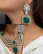 Multi Layered Silver Tone Polki Indian Necklace Earring Set - Libasaa.com