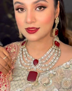 Multi Layered Silver Tone Polki Indian Necklace Earring Set - Libasaa.com