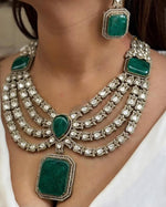 Multi Layered Silver Tone Polki Indian Necklace Earring Set - Libasaa.com