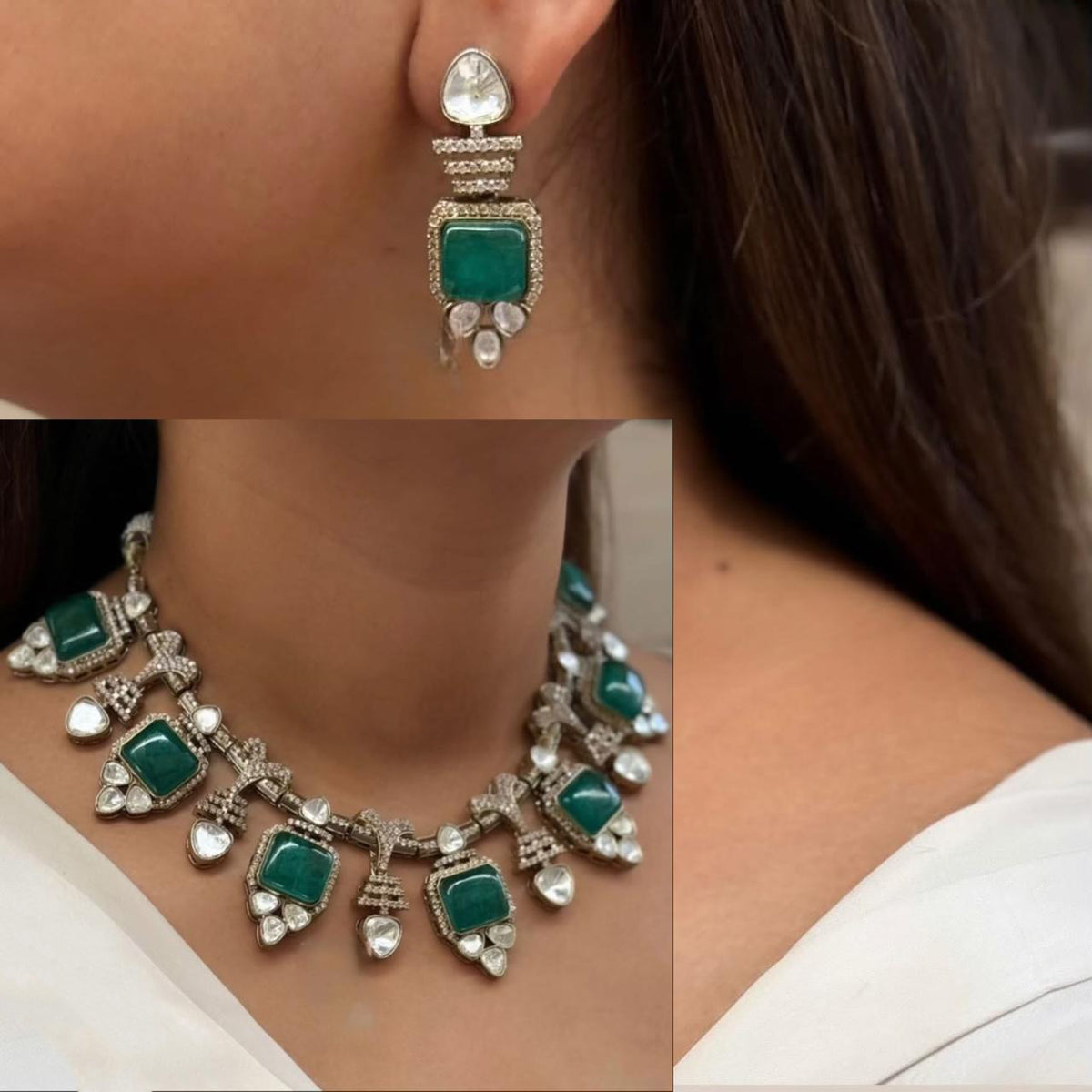 Handcrafted Indian Traditional Polki Choker Earring Set For Wedding - Libasaa.com