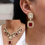Indian Gold Plated Ethnic Polki Necklace Earring Set For Bridal Wedding - Libasaa.com