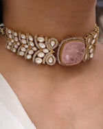 Pink Stone Choker Necklace & Stud Earrings Set – Polki Kundan Bridal Jewelry - Libasaa.com