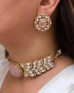 Pink Stone Choker Necklace & Stud Earrings Set – Polki Kundan Bridal Jewelry - Libasaa.com