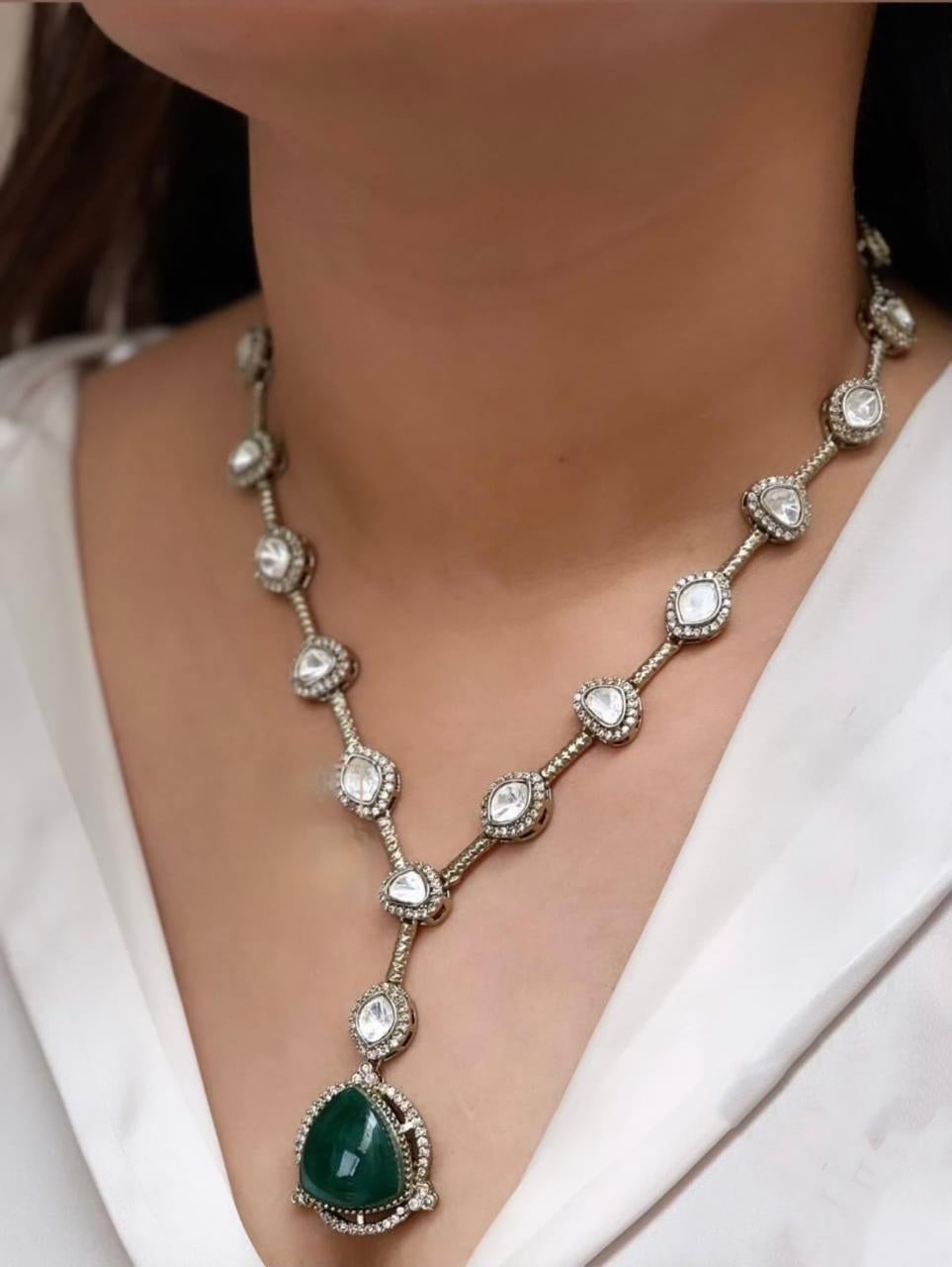 Bollywood Design Teardrop Polki Necklace For Wedding - Libasaa.com