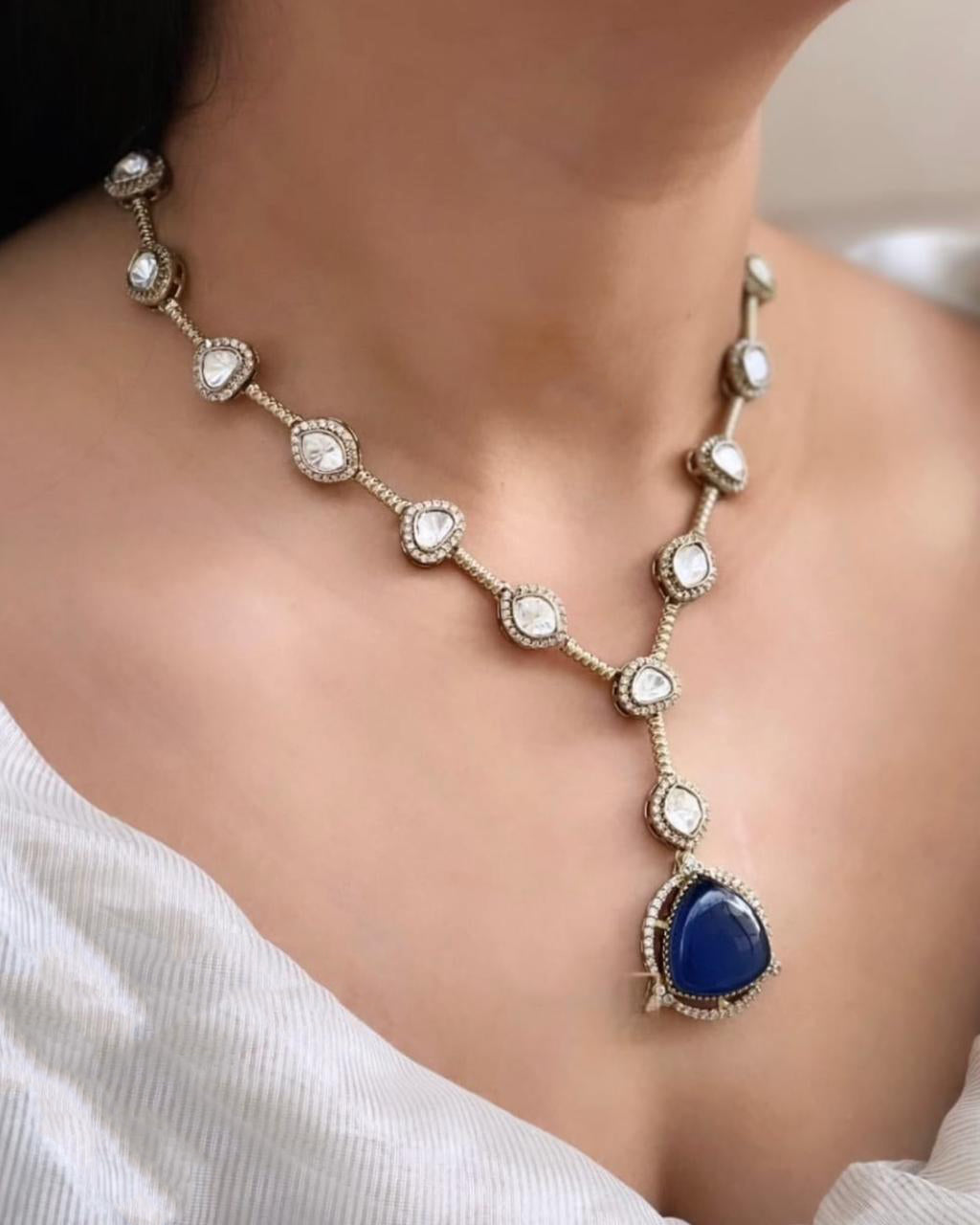 Bollywood Design Teardrop Polki Necklace For Wedding - Libasaa.com