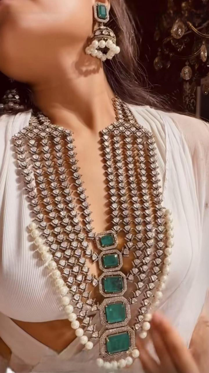 Rajsthani Handcrafted Multi Layer Polki Necklace Set For Wedding - Libasaa.com
