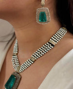 Emerald Green Bollywood Inspired Polki Necklace Earring Set For Wedding - Libasaa.com