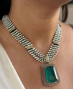 Emerald Green Bollywood Inspired Polki Necklace Earring Set For Wedding - Libasaa.com