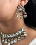 Wedding Silver Tone Floral Polki Choker Earring Set - Libasaa.com