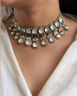 Wedding Silver Tone Floral Polki Choker Earring Set - Libasaa.com