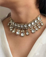 Wedding Silver Tone Floral Polki Choker Earring Set - Libasaa.com