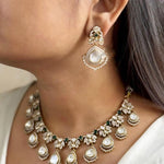 Jaipuri Flower Design Kundan Polki Choker Earring Set For Wedding - Libasaa.com