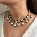 Jaipuri Flower Design Kundan Polki Choker Earring Set For Wedding - Libasaa.com