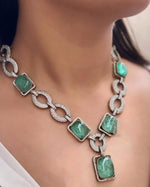 Mint Squaral Shaped Statemenr Polki Necklace Earring Set For Wedding - Libasaa.com
