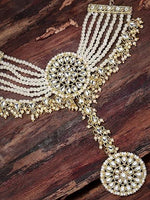 White Kundan Stones & Pearl Adjustable Haath Phool, Panja Bracelet, Gold Plated Ring Bracelet, Indian Jewelry | Gifts for Her - Libasaa