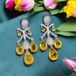 Yellow Wedding CZ Indian Earrings Set For Women - Libasaa.com