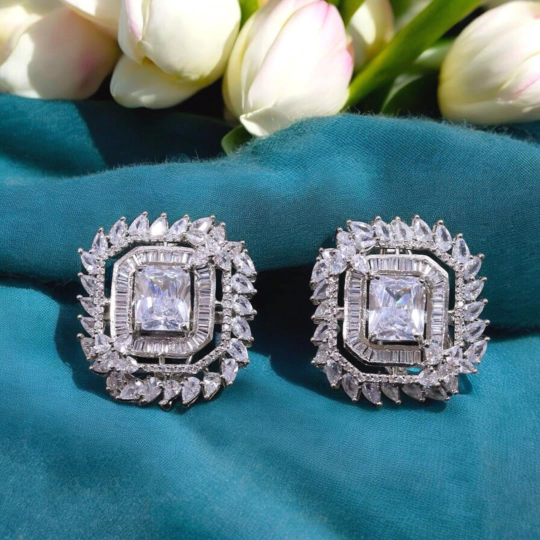 Punjabi Round AD Stud Earrings Set For Women - Libasaa.com