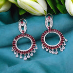 Circular Silver Plated Festive Earrings Set For Wedding - Libasaa.com