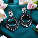 Circular Silver Plated Festive Earrings Set For Wedding - Libasaa.com