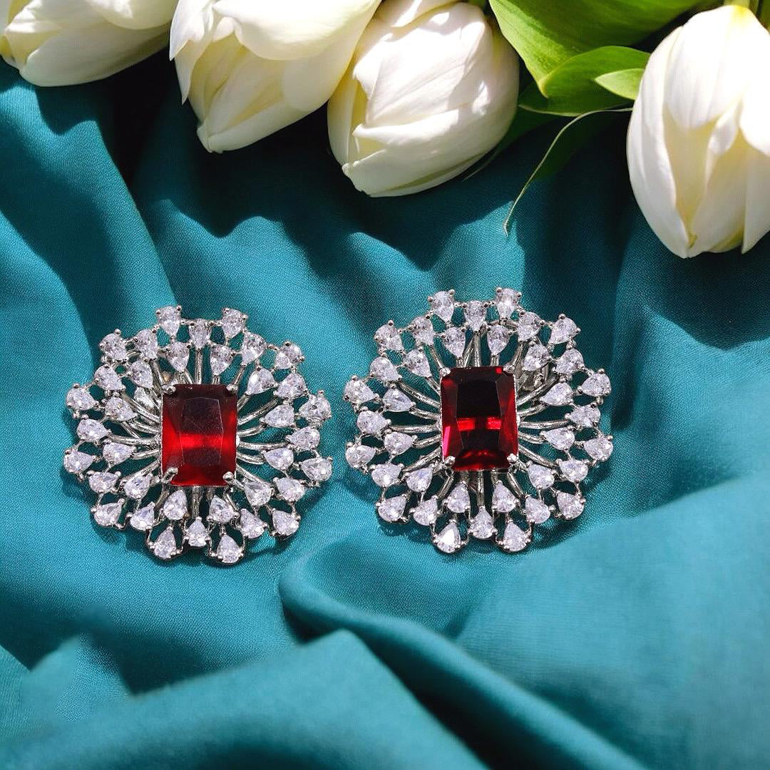 Silvery Shine Round AD Earrings Set Wedding - Libasaa.com