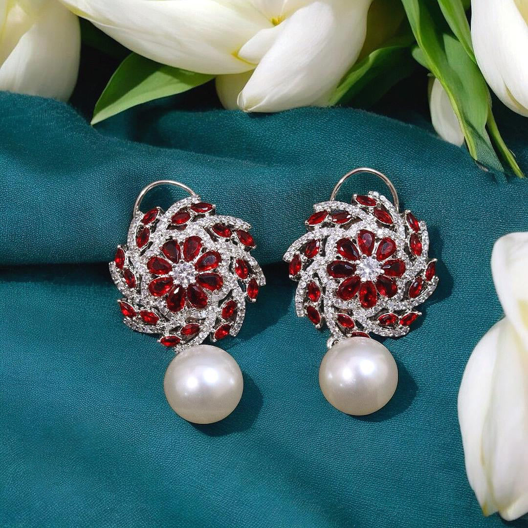 Indian Flower Design Silver Plated Wedding Earring For Women - Libasaa.com