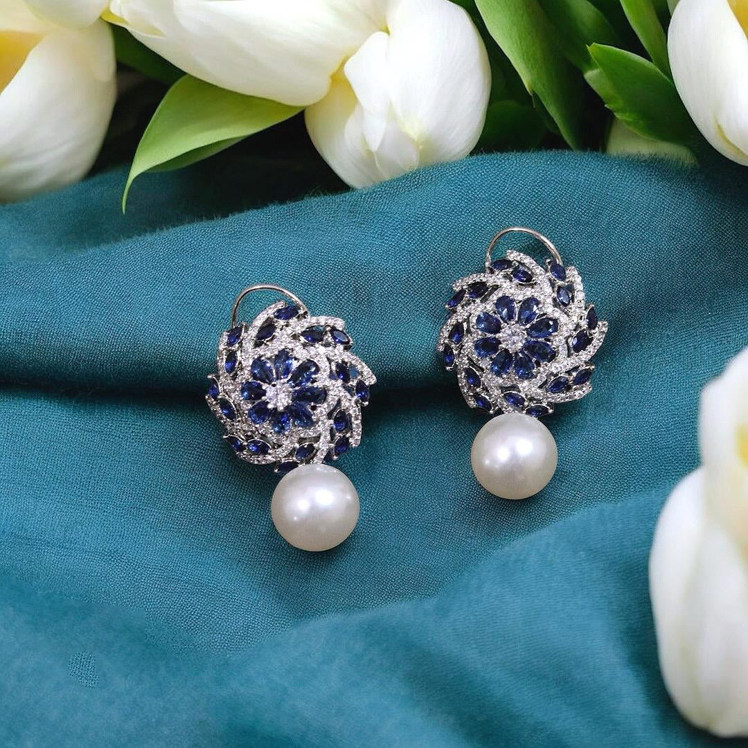 Indian Flower Design Silver Plated Wedding Earring For Women - Libasaa.com