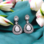 Jaipuri Teardrop Silver AD Earrings Set For Women - Libasaa.com