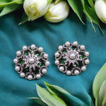 Pakistani Floral Inspired Stone Work Bridal Earrings Set - Libasaa.com