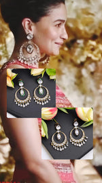 Indian Chandelier Stone Work Wedding Earrings Set - Libasaa.com