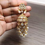 Rajsthani Gold Plated Stone Work Jhumki Earrings Set - Libasaa.com