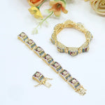 Gold-Plated Ruby Red CZ Bracelet Set | Floral Design Ethnic Jewelry - Libasaa.com