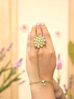 Elegant Kundan Floral Haathphool with Gold-Tone Chain – Hand Harness Jewelry - Libasaa.com