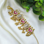 Traditional Gold Plated Bracelet with Kundan, Pearl & Pink Stone Detailing - Libasaa.com