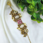 Traditional Gold Plated Bracelet with Kundan, Pearl & Pink Stone Detailing - Libasaa.com