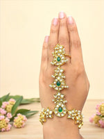 Royal Emerald Green Kundan Haathphool – Bridal Hand Harness with Pearls - Libasaa.com