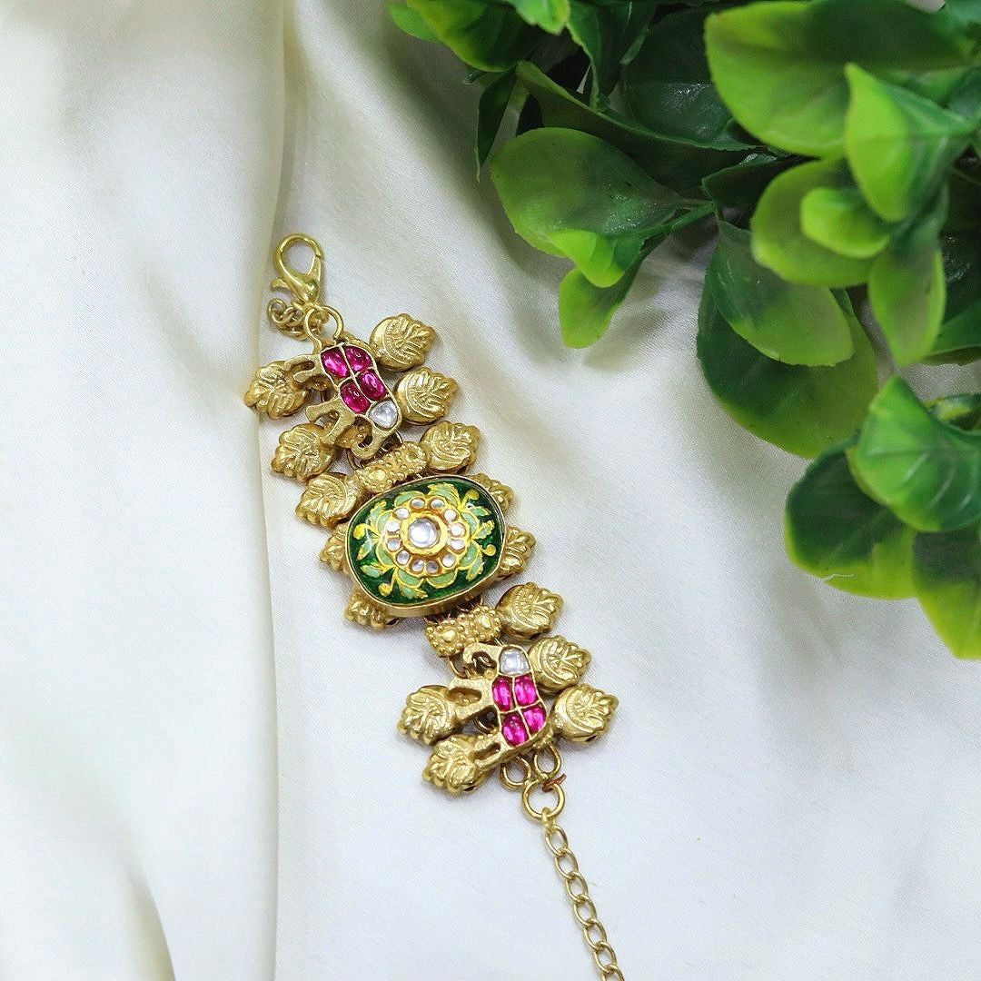 Traditional Elephant Design Gold Plated Bracelet with Stone Detailing – Ethnic Jewelry - Libasaa.com