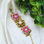 Flower Design Gold Plated Bracelet with Kundan, Pearl & Pink Stone Detailing – Ethnic Jewelry - Libasaa.com